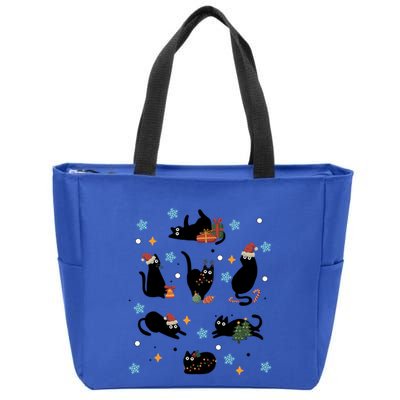 Black Cat In Christmas Santa Elf Hat Holiday Cat Lover Gift Zip Tote Bag