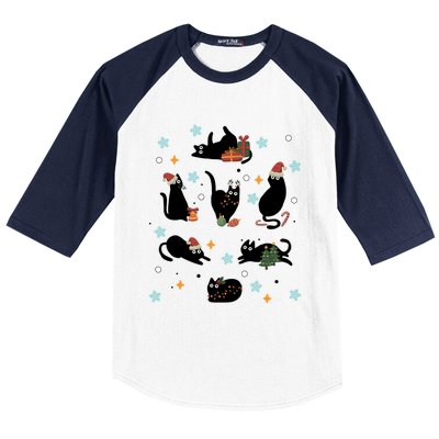 Black Cat In Christmas Santa Elf Hat Holiday Cat Lover Gift Baseball Sleeve Shirt