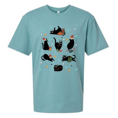 Black Cat In Christmas Santa Elf Hat Holiday Cat Lover Gift Sueded Cloud Jersey T-Shirt