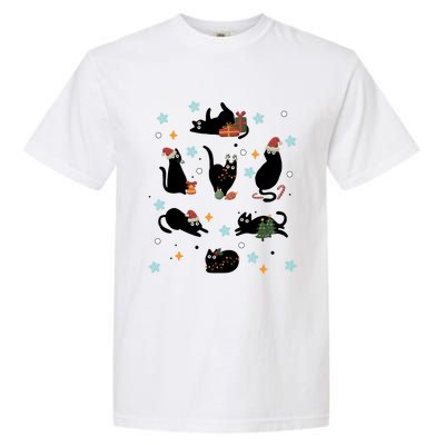 Black Cat In Christmas Santa Elf Hat Holiday Cat Lover Gift Garment-Dyed Heavyweight T-Shirt