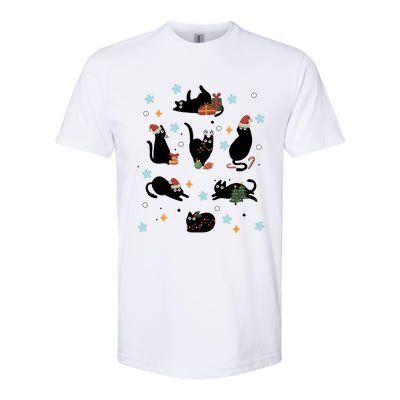 Black Cat In Christmas Santa Elf Hat Holiday Cat Lover Gift Softstyle CVC T-Shirt