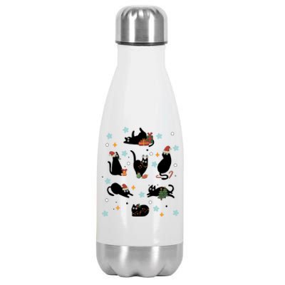 Black Cat In Christmas Santa Elf Hat Holiday Cat Lover Gift Stainless Steel Insulated Water Bottle