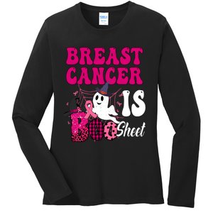 Breast Cancer Is Boo Sheet Halloween Breast Cancer Awareness Ladies Long Sleeve Shirt