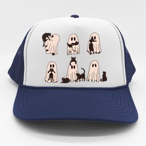 Black Cats In Ghost Costume Cute Ghost Cat Halloween Trucker Hat