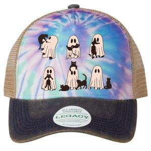 Black Cats In Ghost Costume Cute Ghost Cat Halloween Legacy Tie Dye Trucker Hat