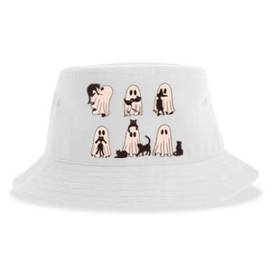 Black Cats In Ghost Costume Cute Ghost Cat Halloween Sustainable Bucket Hat