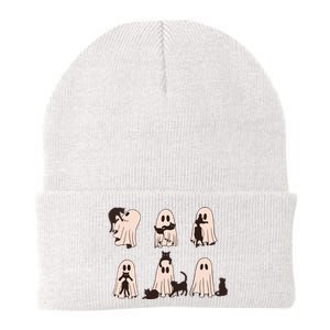 Black Cats In Ghost Costume Cute Ghost Cat Halloween Knit Cap Winter Beanie