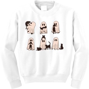 Black Cats In Ghost Costume Cute Ghost Cat Halloween Kids Sweatshirt