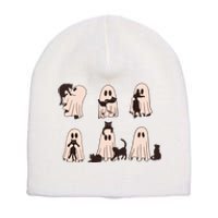 Black Cats In Ghost Costume Cute Ghost Cat Halloween Short Acrylic Beanie