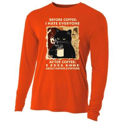 Before Coffee I Hate Everyone After Coffee Black Cat Drink Cooling Performance Long Sleeve Crew