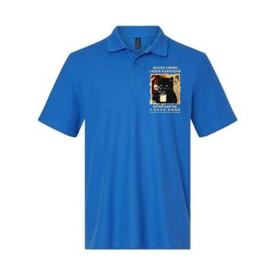 Before Coffee I Hate Everyone After Coffee Black Cat Drink Softstyle Adult Sport Polo