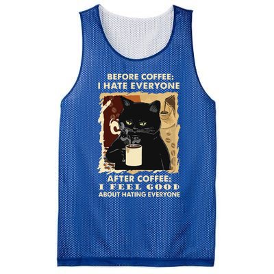 Before Coffee I Hate Everyone After Coffee Black Cat Drink Mesh Reversible Basketball Jersey Tank