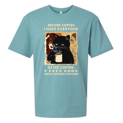 Before Coffee I Hate Everyone After Coffee Black Cat Drink Sueded Cloud Jersey T-Shirt