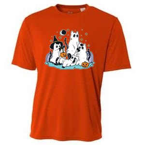 Black Cats In Ghost Costume Cute Women And Halloween Cooling Performance Crew T-Shirt