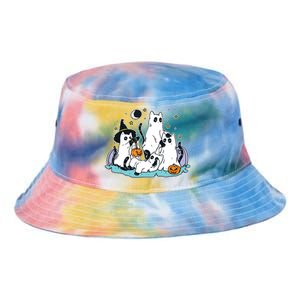 Black Cats In Ghost Costume Cute Women And Halloween Tie Dye Newport Bucket Hat