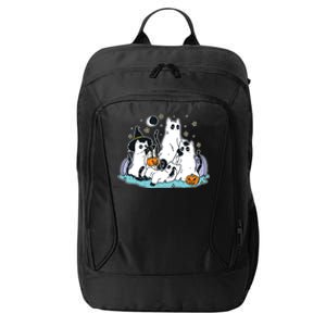 Black Cats In Ghost Costume Cute Women And Halloween City Backpack