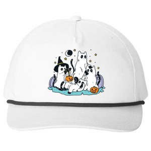 Black Cats In Ghost Costume Cute Women And Halloween Snapback Five-Panel Rope Hat