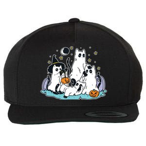 Black Cats In Ghost Costume Cute Women And Halloween Wool Snapback Cap