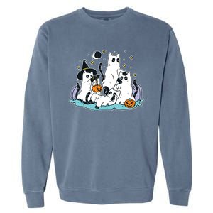 Black Cats In Ghost Costume Cute Women And Halloween Garment-Dyed Sweatshirt