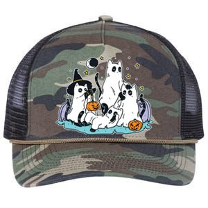 Black Cats In Ghost Costume Cute Women And Halloween Retro Rope Trucker Hat Cap