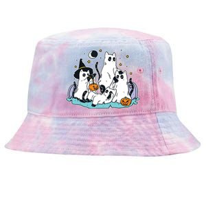 Black Cats In Ghost Costume Cute Women And Halloween Tie-Dyed Bucket Hat