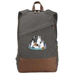 Black Cats In Ghost Costume Cute Women And Halloween Cotton Canvas Backpack