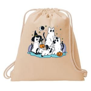 Black Cats In Ghost Costume Cute Women And Halloween Drawstring Bag