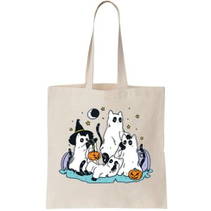 Black Cats In Ghost Costume Cute Women And Halloween Tote Bag