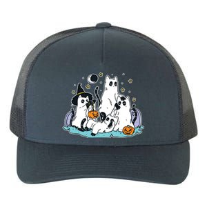 Black Cats In Ghost Costume Cute Women And Halloween Yupoong Adult 5-Panel Trucker Hat