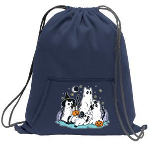 Black Cats In Ghost Costume Cute Women And Halloween Sweatshirt Cinch Pack Bag