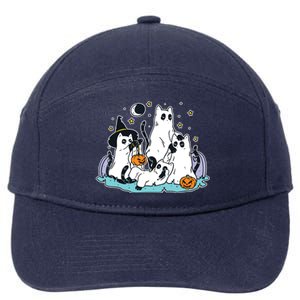 Black Cats In Ghost Costume Cute Women And Halloween 7-Panel Snapback Hat