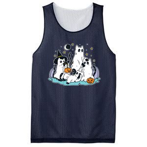 Black Cats In Ghost Costume Cute Women And Halloween Mesh Reversible Basketball Jersey Tank