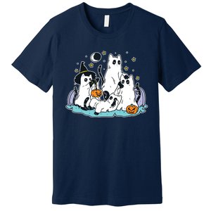 Black Cats In Ghost Costume Cute Women And Halloween Premium T-Shirt