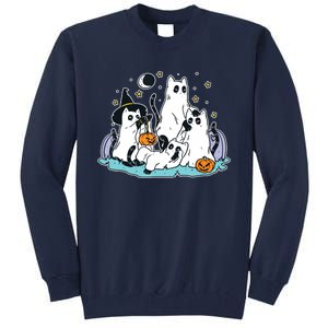 Black Cats In Ghost Costume Cute Women And Halloween Tall Sweatshirt