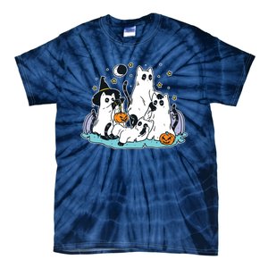 Black Cats In Ghost Costume Cute Women And Halloween Tie-Dye T-Shirt