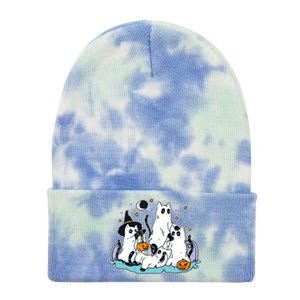 Black Cats In Ghost Costume Cute Women And Halloween Tie Dye 12in Knit Beanie