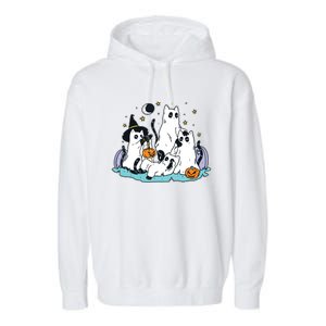 Black Cats In Ghost Costume Cute Women And Halloween Garment-Dyed Fleece Hoodie