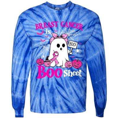 Breast Cancer Is Boo Sheet Halloween Breast Cancer Awareness Tie-Dye Long Sleeve Shirt