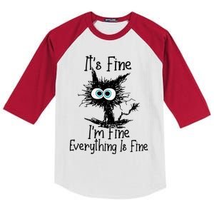 Black Cat It&39;S Fine I&39;M Fine Everything Is Fine Kids Colorblock Raglan Jersey