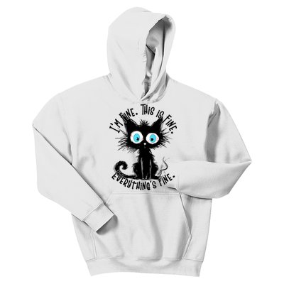 Black Cat Its Fine Im Fine Everything Is Fine Funny Kids Hoodie