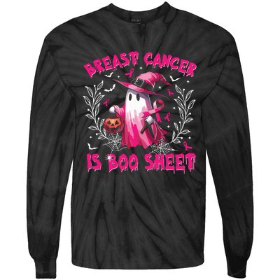 Breast Cancer Is Boo Sheet Halloween Breast Cancer Awareness Tie-Dye Long Sleeve Shirt