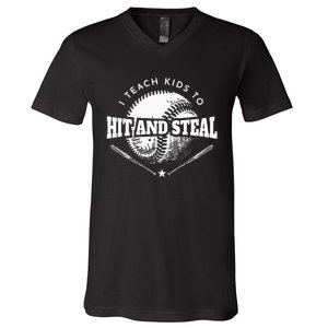 Baseball Coach I Teach To Hit And Steal V-Neck T-Shirt