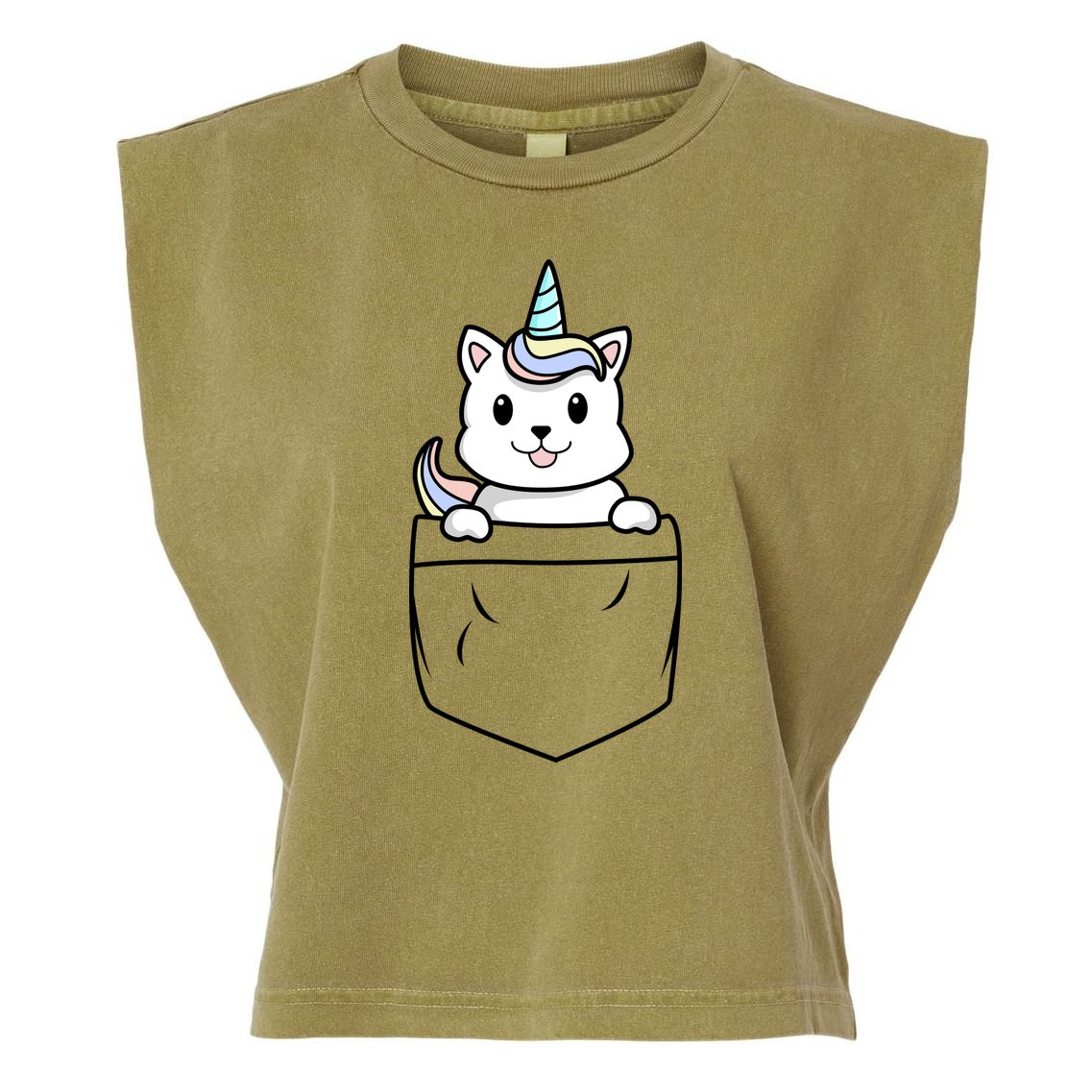 Baby Caticorn In Pocket Garment-Dyed Women's Muscle Tee