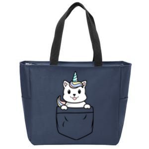 Baby Caticorn In Pocket Zip Tote Bag