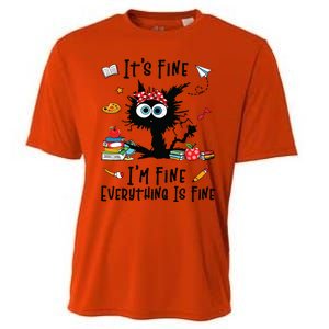 Black Cat Its Fine Im Fine Everything Is Fine Teacher Life Cooling Performance Crew T-Shirt