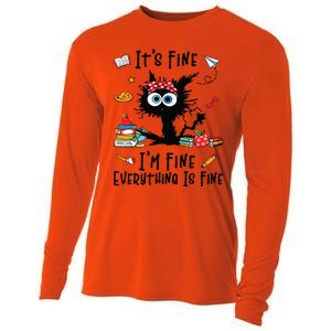 Black Cat Its Fine Im Fine Everything Is Fine Teacher Life Cooling Performance Long Sleeve Crew