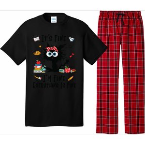 Black Cat Its Fine Im Fine Everything Is Fine Teacher Life Pajama Set