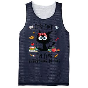 Black Cat Its Fine Im Fine Everything Is Fine Teacher Life Mesh Reversible Basketball Jersey Tank