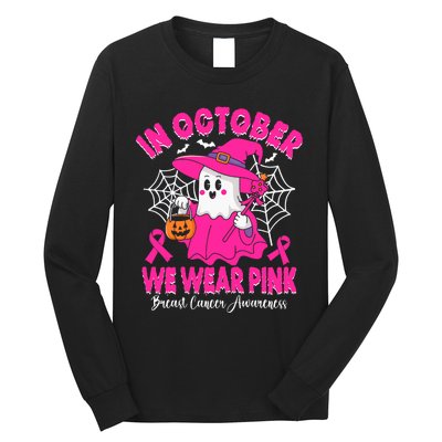 Breast Cancer In October We Wear Halloween Long Sleeve Shirt