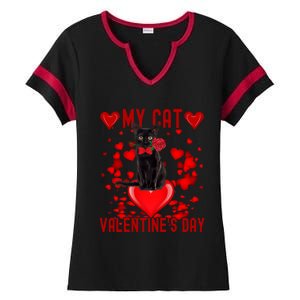 Black Cat Is My Valentine Red Hearts Valentines Day Couples Ladies Halftime Notch Neck Tee